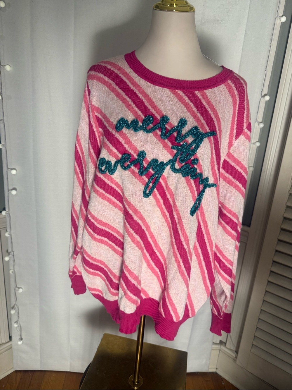 Fate Curve 2X Merry Everything Sequin Pink Christmas Sweater Cotton